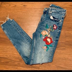 Zara floral embroidered jeans